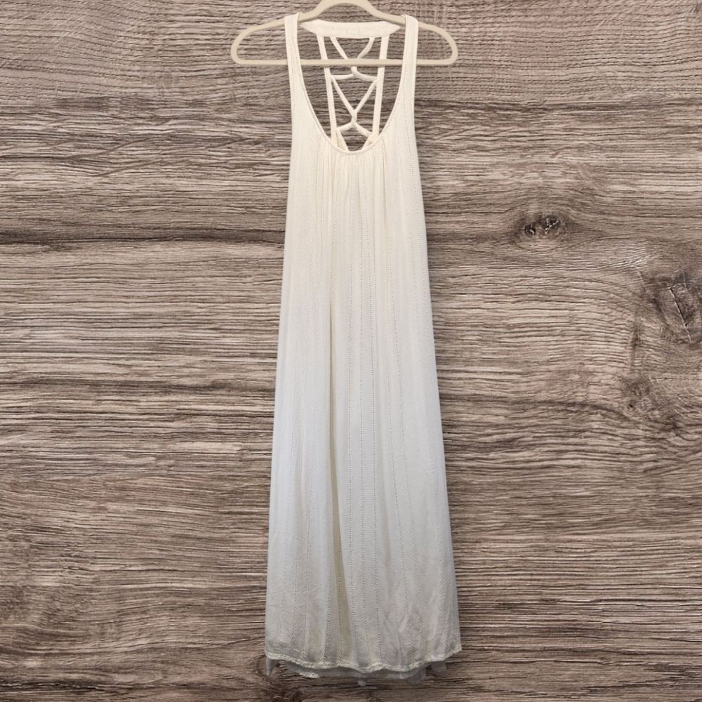 Billabong Women's Criss Cross Back Strap White Maxi Eyelet Dress LARGE